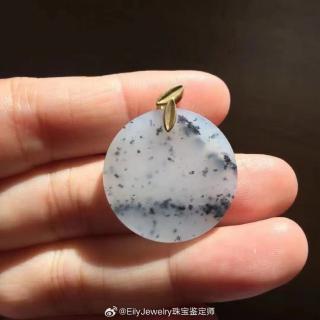 精品,和田玉青花点墨圆牌吊坠